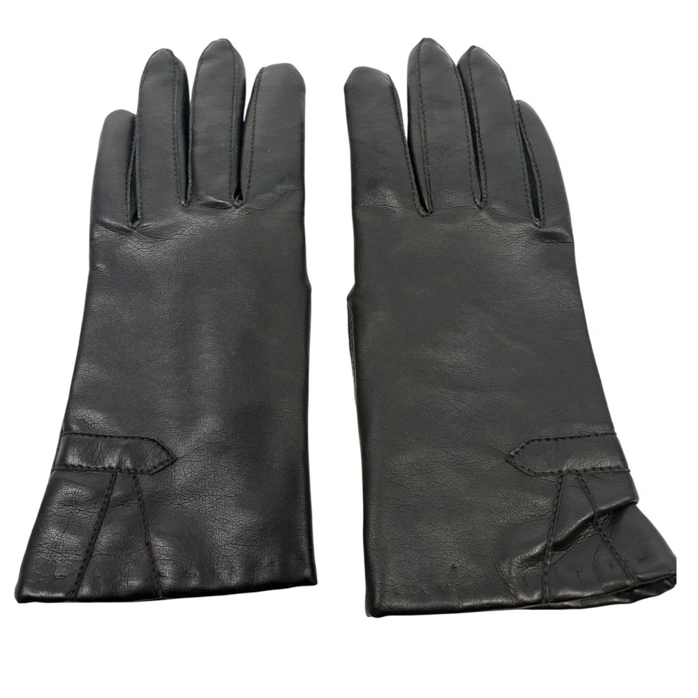 Vintage Black Vinyl Gloves Womens Large Acrylic Lined Winter Dress Gloves